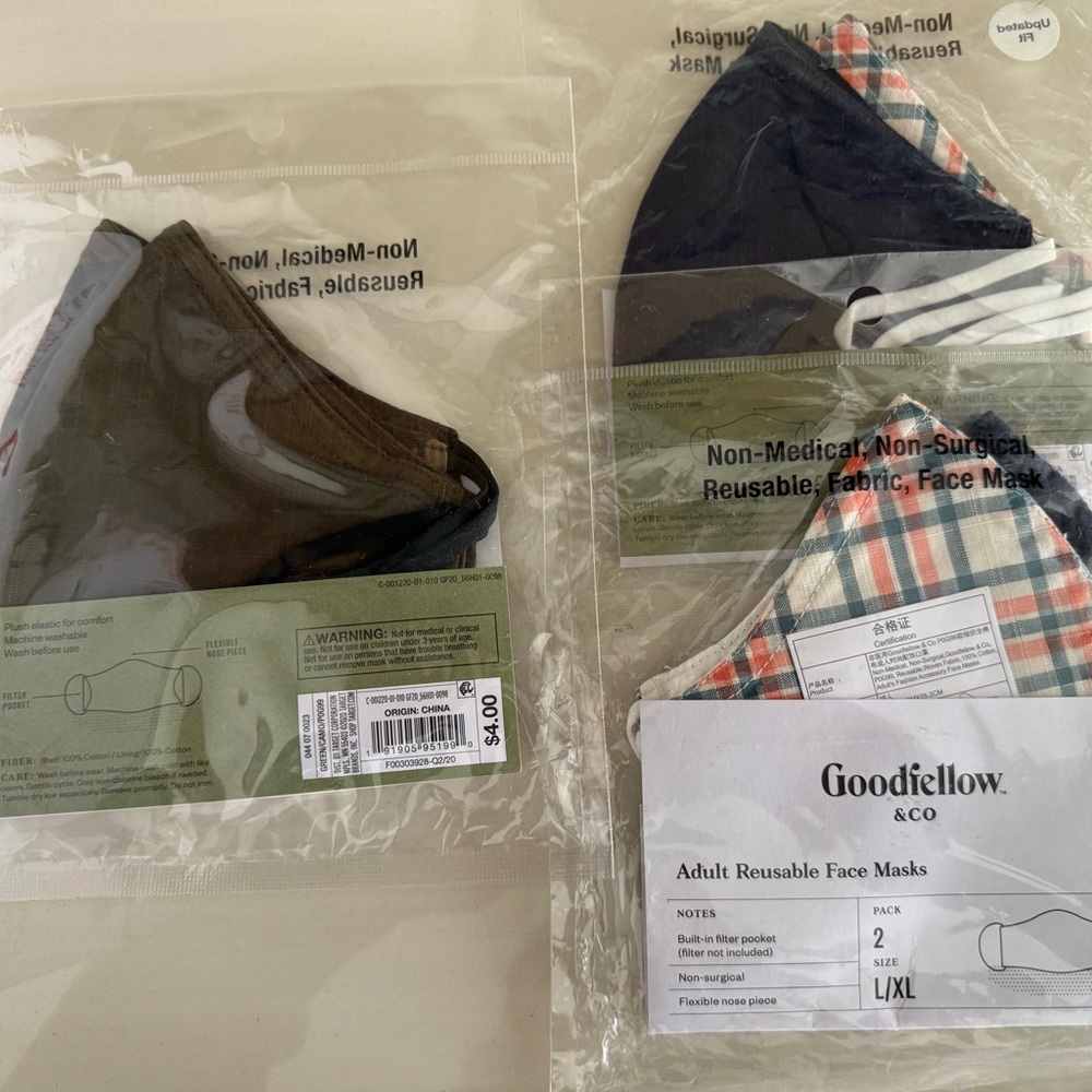 Goodfellow & Co Patterned Face Masks Set 18  blue - plaid -camo -green reusable